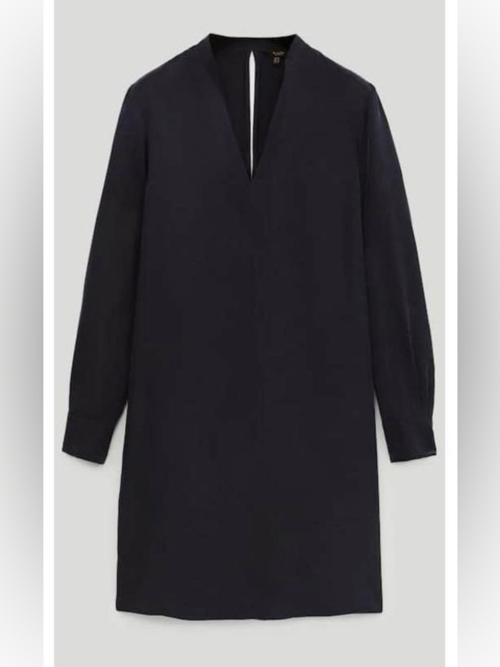 Massimo Dutti Cupro V-Neck Navy Blue Midi Dress